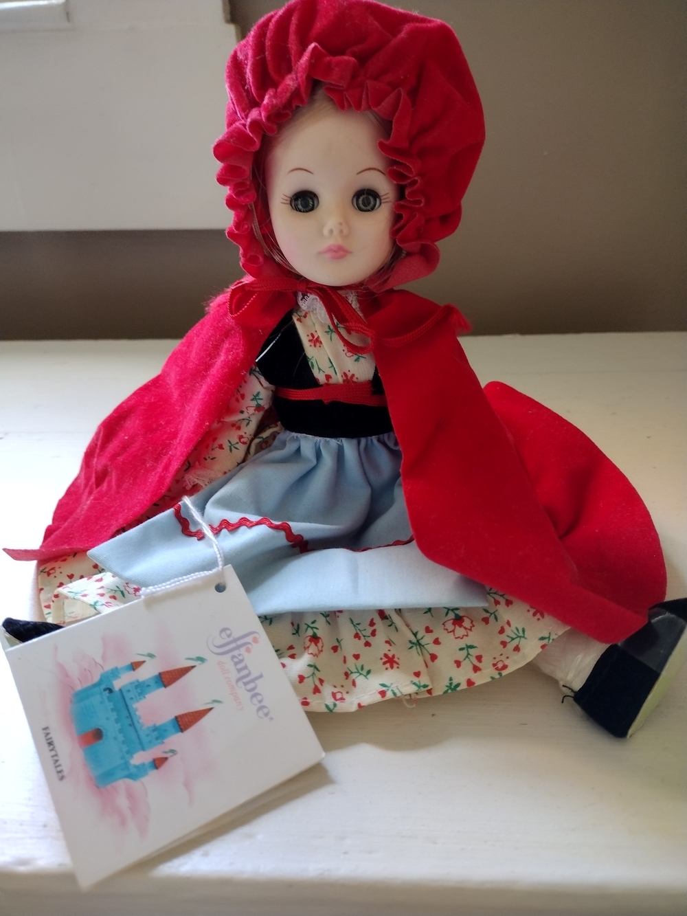 Handmade Red Hood Doll in Red and Blue